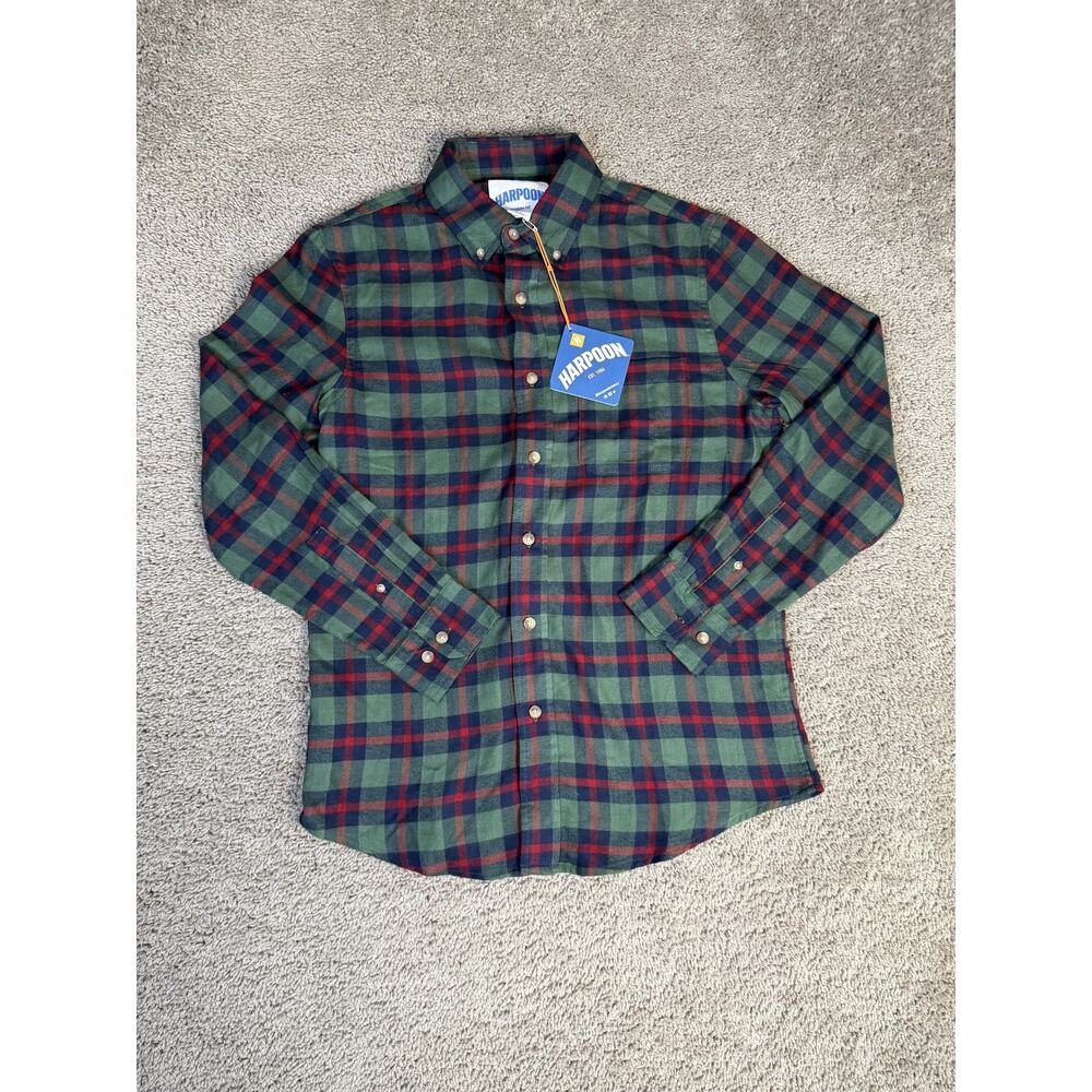 Harpoon Shirt Mens M Beer Brewery Green Plaid Flannel Long Sleeve Button Up